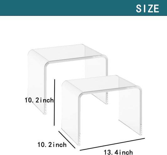 Acrylic 13.4 Inches Small Kids' Step Toilet Stool Set of 2,Clear Footstool for Bathroom, Multi-Use as Shower/Water-Resistant Stool,Seating and Placing Items (10.2" D x 13.4" W x 10.2" H(2PCS)