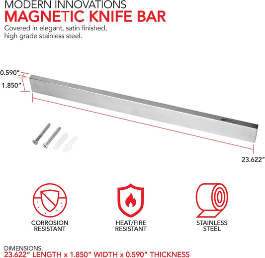 Modern Innovations 24 Inch Stainless Steel Magnetic Knife Bar with Multipurpose Use as Knife Holder, Knife Magnetic Strip, Kitchen Utensil Holder, Tool Holder, Art Supply Organizer & Home Organizer