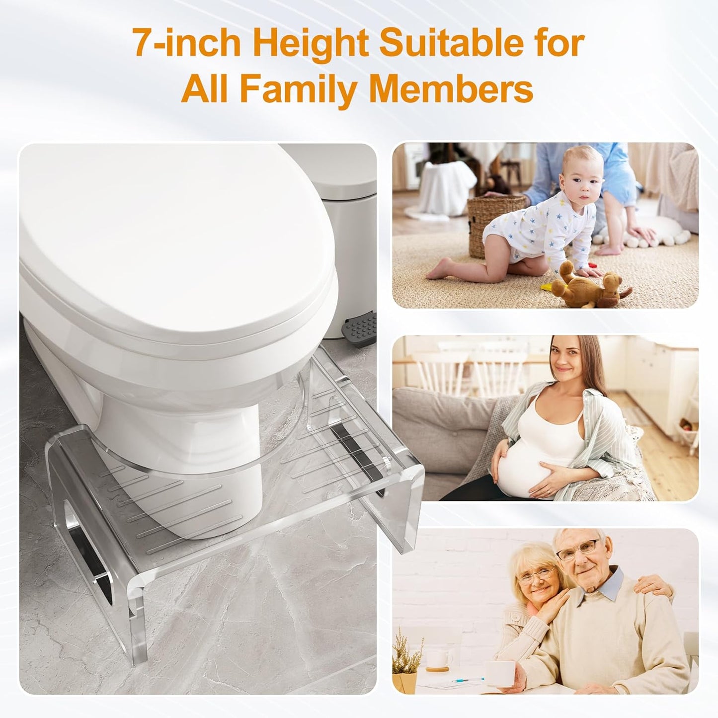 Royalcraft 7'' Tall Acrylic Toilet Stool, Modern Non-Slip Potty Stool for Children & Adults, Men & Women, Squatting Toilet Stool for Bathroom