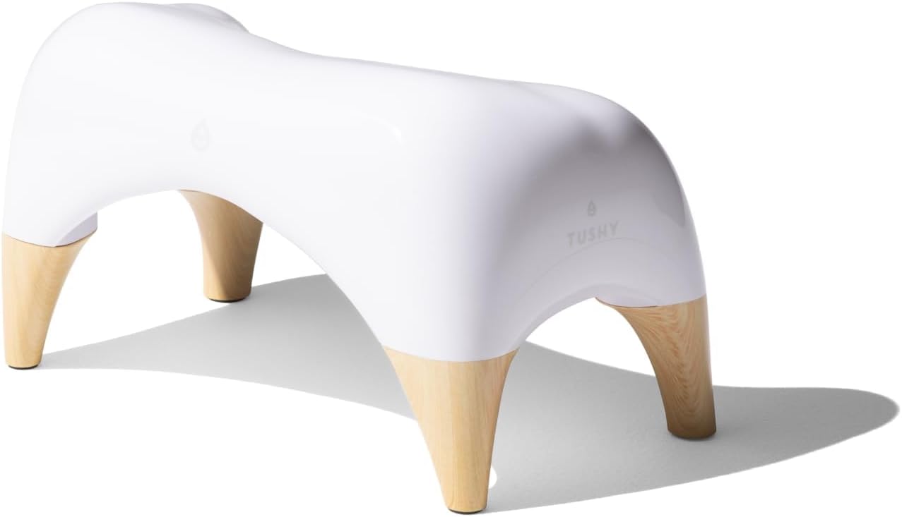 TUSHY Ottoman: A Premium Toilet Stool for The Bathroom, Modern Sleek Design | Squatting Position Helps Improves Bowel Health & Relieves Constipation (Relaxed 7.5" White/Bamboo)