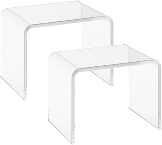Acrylic 13.4 Inches Small Kids' Step Toilet Stool Set of 2,Clear Footstool for Bathroom, Multi-Use as Shower/Water-Resistant Stool,Seating and Placing Items (10.2" D x 13.4" W x 10.2" H（2PCS)