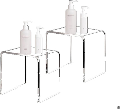 Acrylic 13.4 Inches Small Kids' Step Toilet Stool Set of 2,Clear Footstool for Bathroom, Multi-Use as Shower/Water-Resistant Stool,Seating and Placing Items (10.2" D x 13.4" W x 10.2" H（2PCS)