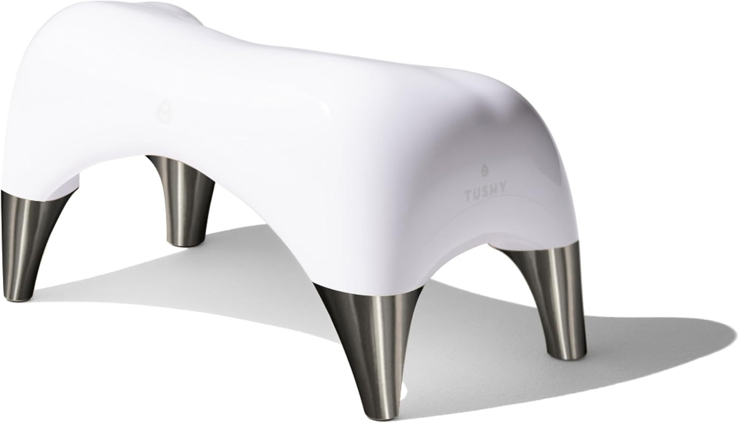 TUSHY Ottoman: A Premium Toilet Stool for The Bathroom, Modern Sleek Design | Squatting Position Helps Improves Bowel Health & Relieves Constipation (Relaxed 7.5" White/Bamboo)