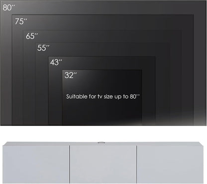 Atelier Mobili White Floating TV Console, Wall Mounted TV Stand for Up to 75 Inch TV, Floating Entertainment Center with Shelf