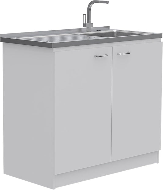 Tuhome Napoles Utility Kitchen Sink, Storage Cabinet with Shelf and Double Doors – All-in-One Kitchen Sink Cabinet for Home or Laundry