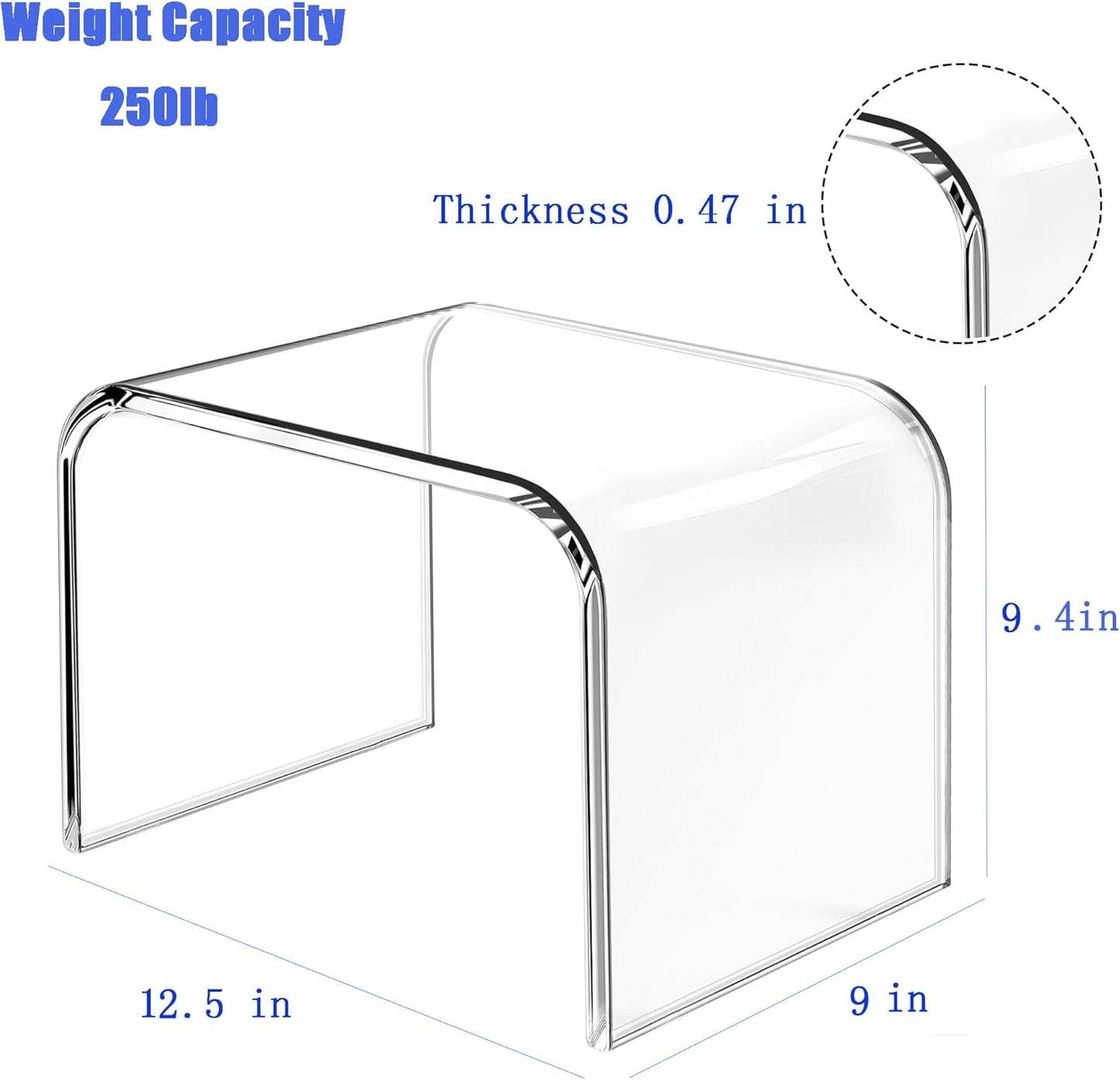 Acrylic Step Stool,Acrylic Stools,Clear Step Stools with Non-Slip for Bathroom,Holds Up to 250lbs (No Non-Slip Stool, Pack of 2)