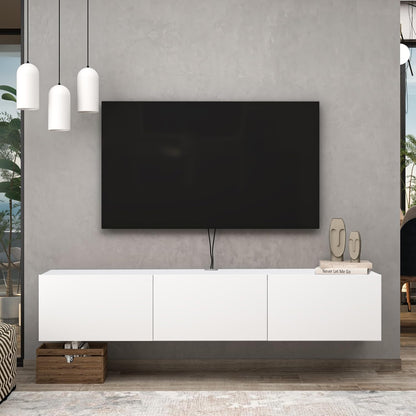 Atelier Mobili White Floating TV Console, Wall Mounted TV Stand for Up to 75 Inch TV, Floating Entertainment Center with Shelf