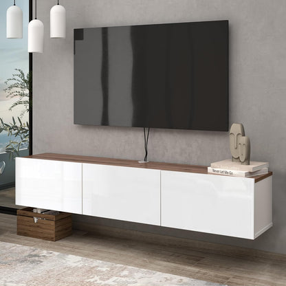 Atelier Mobili White Floating TV Console, Wall Mounted TV Stand for Up to 75 Inch TV, Floating Entertainment Center with Shelf