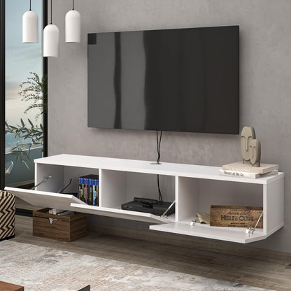 Atelier Mobili White Floating TV Console, Wall Mounted TV Stand for Up to 75 Inch TV, Floating Entertainment Center with Shelf
