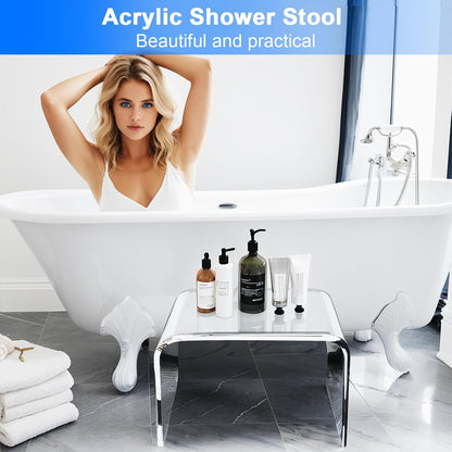 Acrylic Step Stool,Acrylic Stools,Clear Step Stools with Non-Slip for Bathroom,Holds Up to 250lbs (No Non-Slip Stool, Pack of 2)