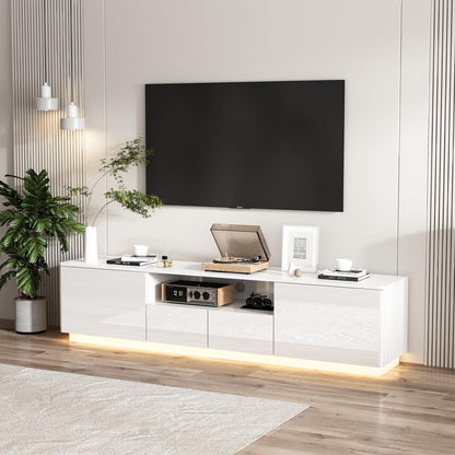 63” Floating TV Stand High Gloss TV Console with LED Lights, Wall Mount TV Console Table with 3 High Gloss Drawers, Floating Media Console for Living Room, Black, 13.8”D x 63”W x 9.8”H