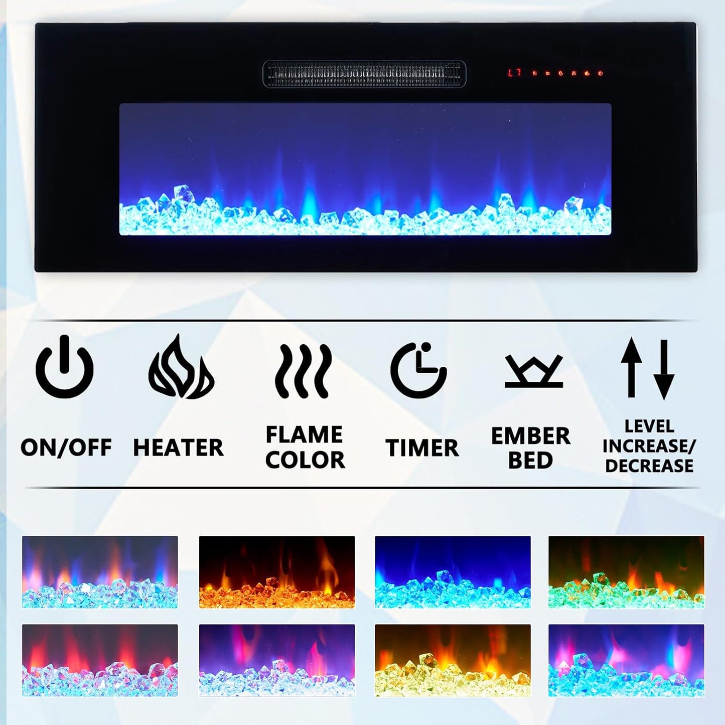 AMERLIFE Floating TV Stand with 36" Electric Fireplace, High Gloss Finish Wall Mounted Fireplace Entertainment Center with Storage for TVs Up to 78", Black