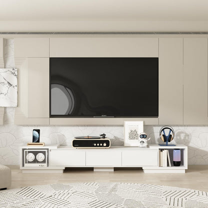 63” Floating TV Stand High Gloss TV Console with LED Lights, Wall Mount TV Console Table with 3 High Gloss Drawers, Floating Media Console for Living Room, Black, 13.8”D x 63”W x 9.8”H