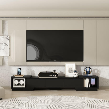 63” Floating TV Stand High Gloss TV Console with LED Lights, Wall Mount TV Console Table with 3 High Gloss Drawers, Floating Media Console for Living Room, Black, 13.8”D x 63”W x 9.8”H