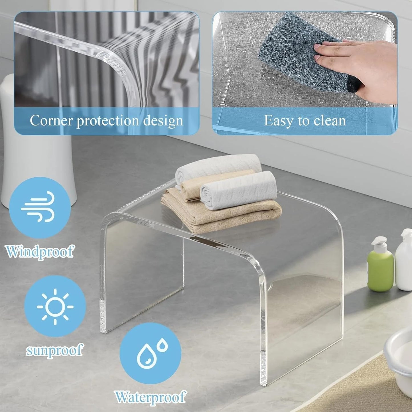 Acrylic 13.4 Inches Small Kids' Step Toilet Stool Set of 2,Clear Footstool for Bathroom, Multi-Use as Shower/Water-Resistant Stool,Seating and Placing Items (10.2" D x 13.4" W x 10.2" H（2PCS)