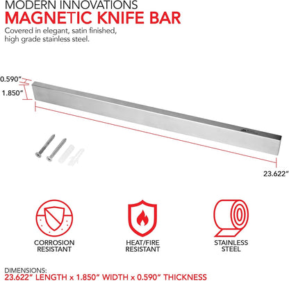 Modern Innovations 24 Inch Stainless Steel Magnetic Knife Bar with Multipurpose Use as Knife Holder, Knife Magnetic Strip, Kitchen Utensil Holder, Tool Holder, Art Supply Organizer & Home Organizer