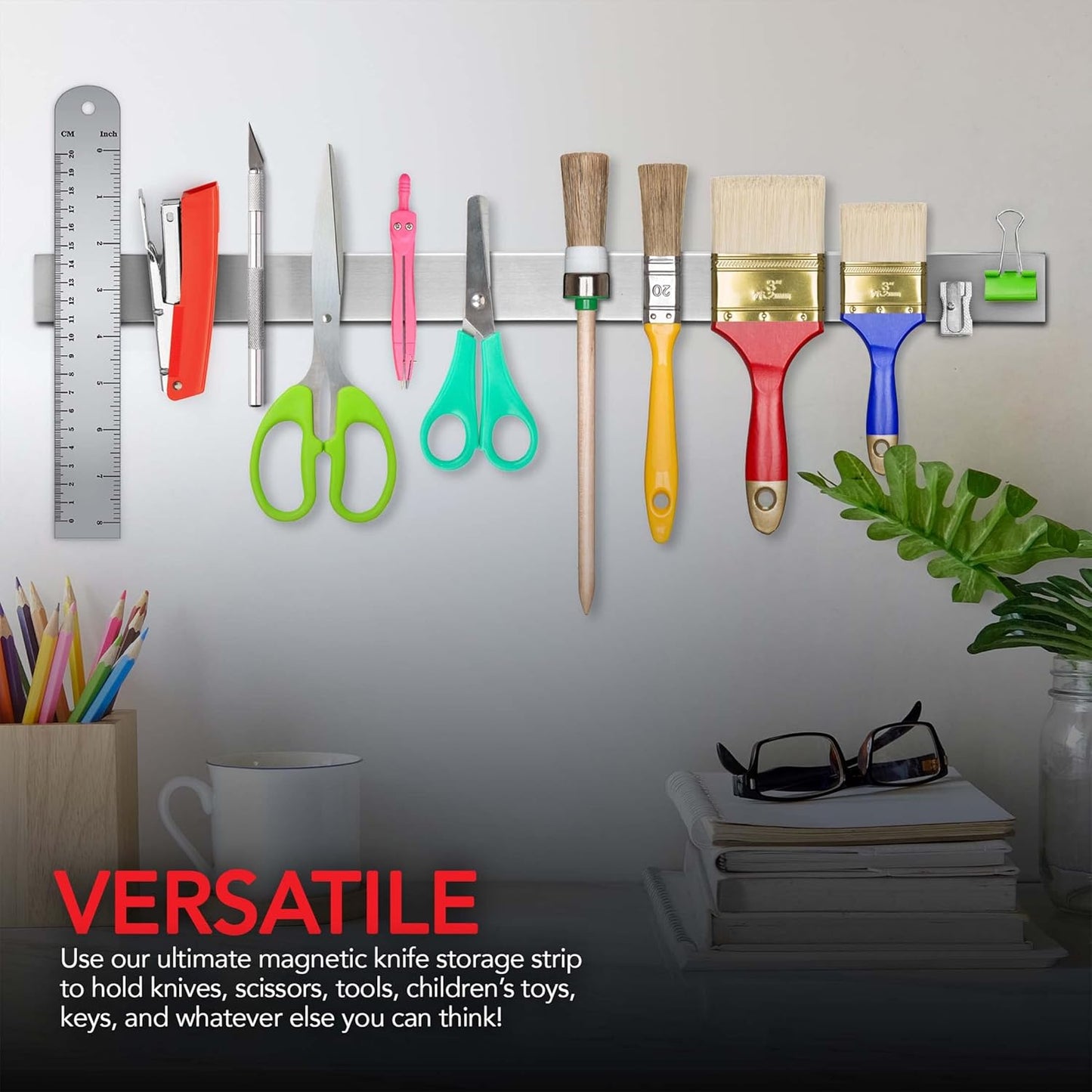 Modern Innovations 24 Inch Stainless Steel Magnetic Knife Bar with Multipurpose Use as Knife Holder, Knife Magnetic Strip, Kitchen Utensil Holder, Tool Holder, Art Supply Organizer & Home Organizer