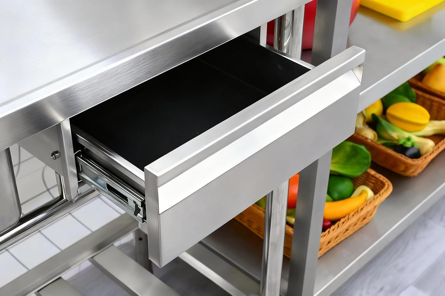 39" Stainless Steel Commercial Kitchen Sink Station with Pull-Down Faucet, Storage Rack, free Standing, wtih one drawer