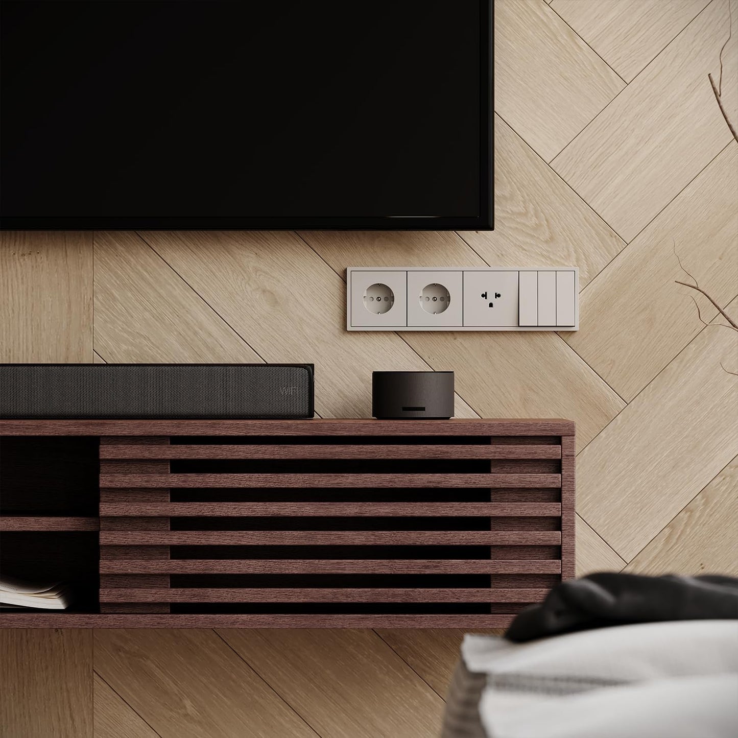 Floating TV Stand with Sliding Doors 47'',Wall Mounted TV Shelf,Floating Entertainment Center Under TV Shelf for Wall Bedroom Living Room,Walnut