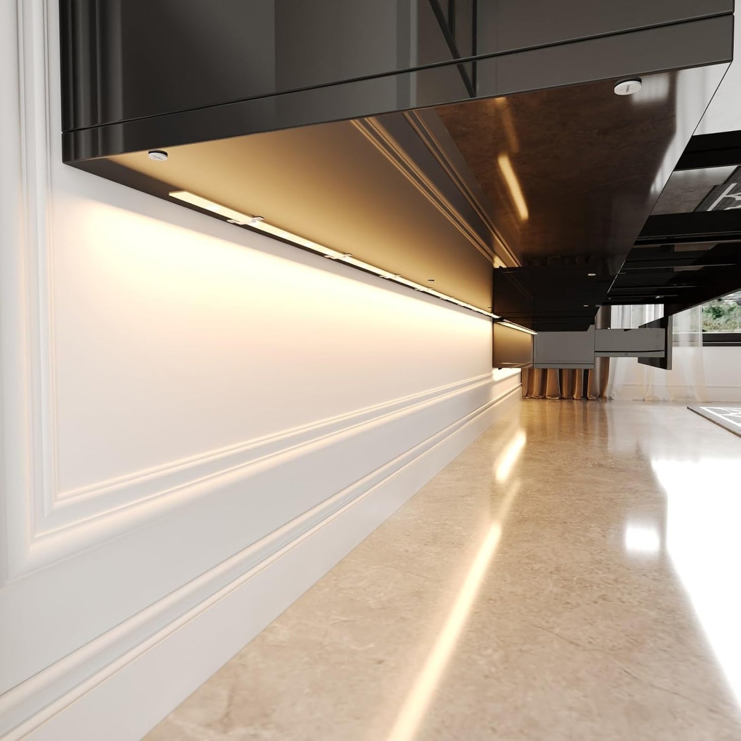 MOUMON Floating TV Console Media Console with High Gloss Drawers & Lights, Modern Wall Mounted TV Stand for Living Room Black (63”+31.5”W x 11.2”D x 5.9”H)