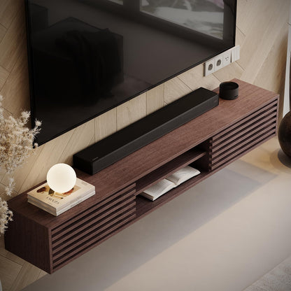 Floating TV Stand with Sliding Doors 47'',Wall Mounted TV Shelf,Floating Entertainment Center Under TV Shelf for Wall Bedroom Living Room,Walnut