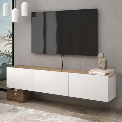 Atelier Mobili White Floating TV Console, Wall Mounted TV Stand for Up to 75 Inch TV, Floating Entertainment Center with Shelf