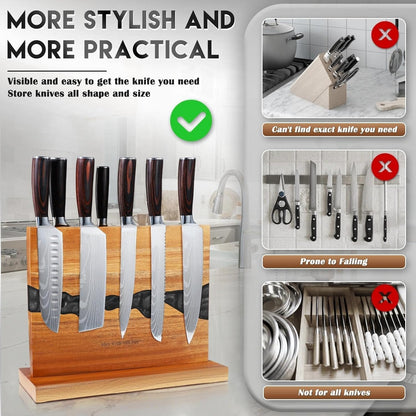 MEN WITH THE POT Magnetic Knife Block Holder Rack, 13 x 10 Inches Wood Magnetic Stands with Strong Double Sided Magnets, Multifunctional Black Epoxy Storage Cooking Knife Holder for Home Kitchen