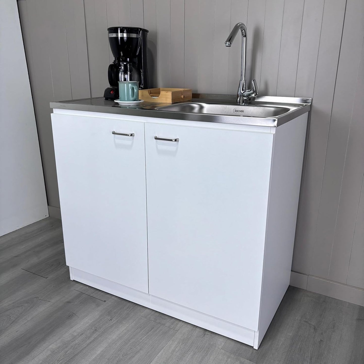 Tuhome Napoles Utility Kitchen Sink, Storage Cabinet with Shelf and Double Doors – All-in-One Kitchen Sink Cabinet for Home or Laundry