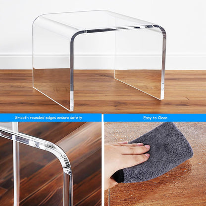 Acrylic Step Stool,Acrylic Stools,Clear Step Stools with Non-Slip for Bathroom,Holds Up to 250lbs (No Non-Slip Stool, Pack of 2)