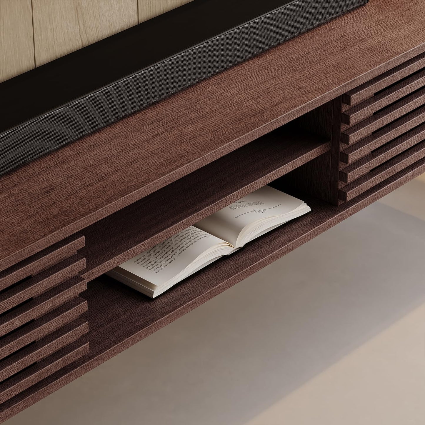 Floating TV Stand with Sliding Doors 47'',Wall Mounted TV Shelf,Floating Entertainment Center Under TV Shelf for Wall Bedroom Living Room,Walnut