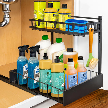 LYNK PROFESSIONAL® Pull Out Under Sink Kitchen Cabinet Organizer - 11.5 in. x 21 inch deep Drawer - Sliding Shelf Organizer for Cabinets and Undersink Storage Shelves - Lifetime Ltd. Warranty – Chrome